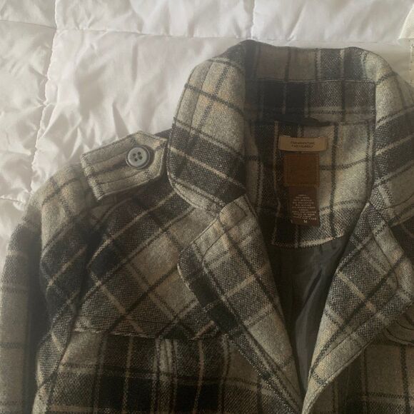 Ruff Hewn Stylish Wool Crop Jacket Blazer Casual Button Down Gray Plaid‎ - Picture 11 of 12
